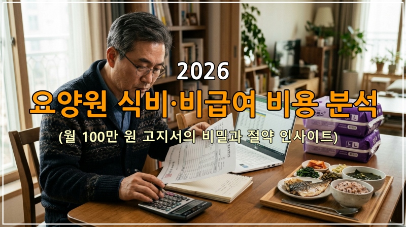 2026 요양원 비급여 비용 명세서와 식비 간식비 계산기 및 건강 식단 분석 이미지