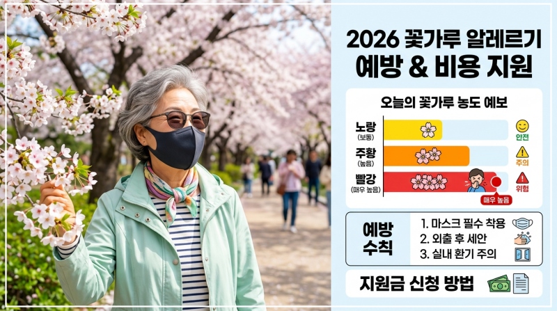 2026년 꽃가루 알레르기 증상과 시니어 병원비 감경 혜택 안내 이미지