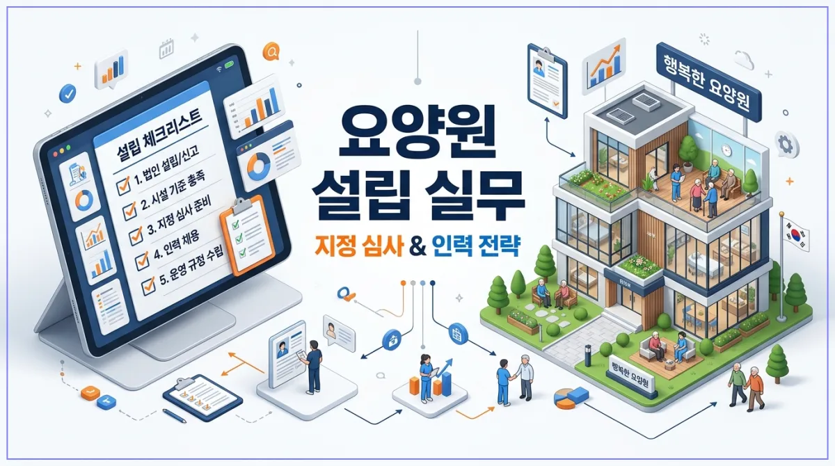 요양원 설립을 위한 인력 배치 기준표와 지자체 지정 심의 통과를 위한 사전 협의 전략 가이드 이미지