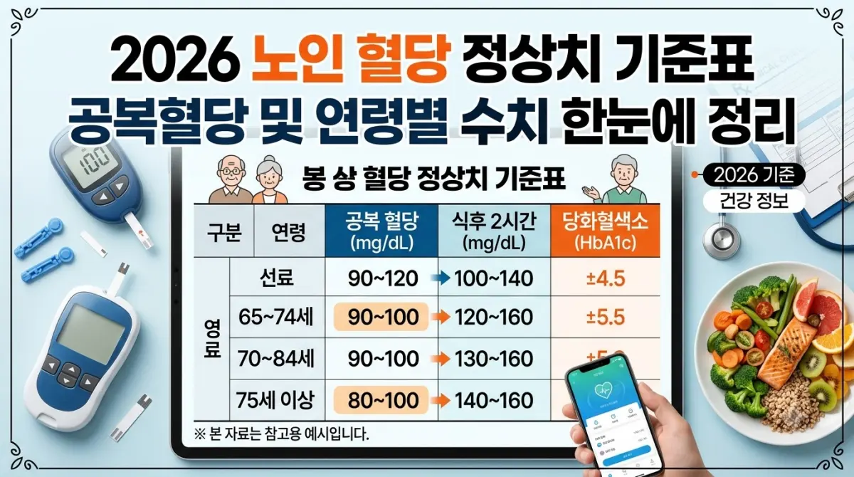 2026년 노인 혈당 정상치 기준표 및 공복혈당 수치 안내