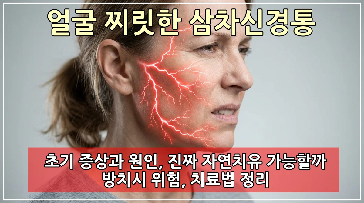 얼굴 부위 제5 뇌신경인 삼차신경 경로와 강한 벼락 통증을 시각화한 의학 그래픽 일러스트이미지