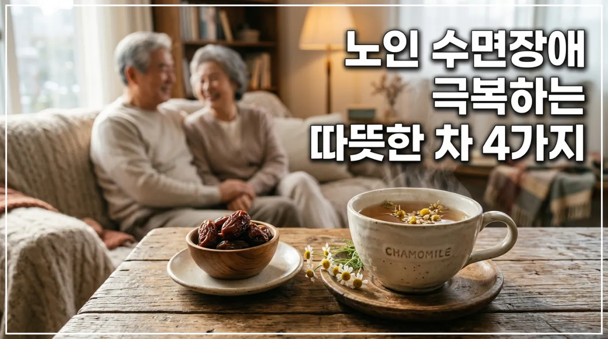 노인 수면장애 완화에 좋은 따뜻한 캐모마일 차와 대추차가 놓여있는 모습